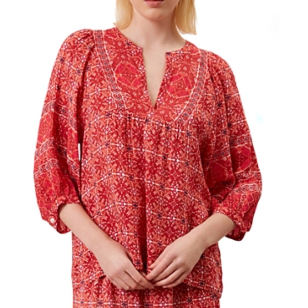 Gerard Darel Paris Colette Printed Split Neck Blouse [45]